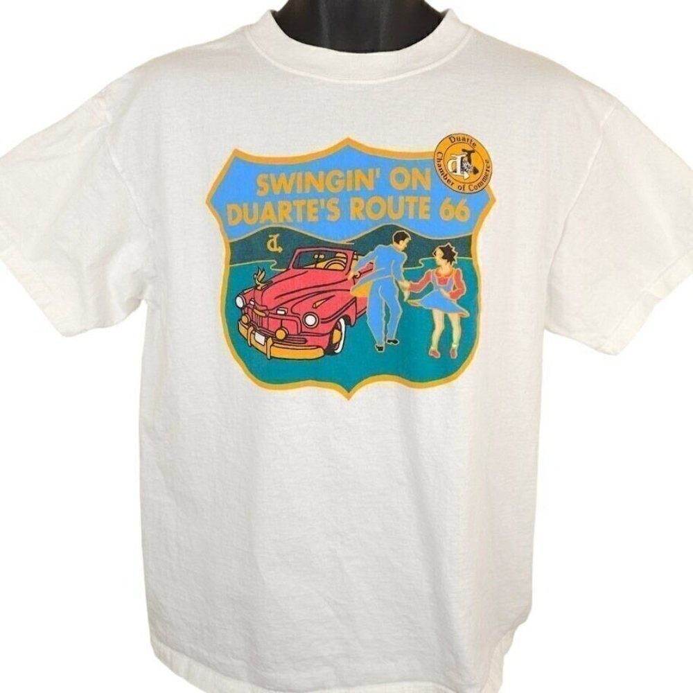 Route 66 T Shirt Mens Size Large Vintage 90s Y2K Swingin On Duartes Classic Car